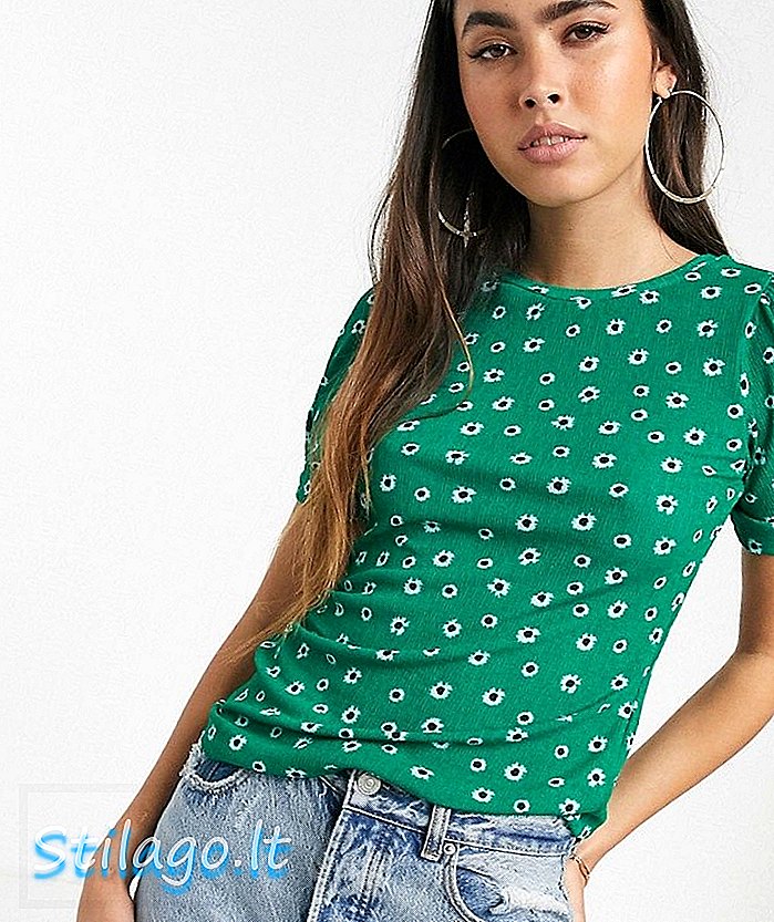 River Island T-shirt met knoopmouwen in groene print