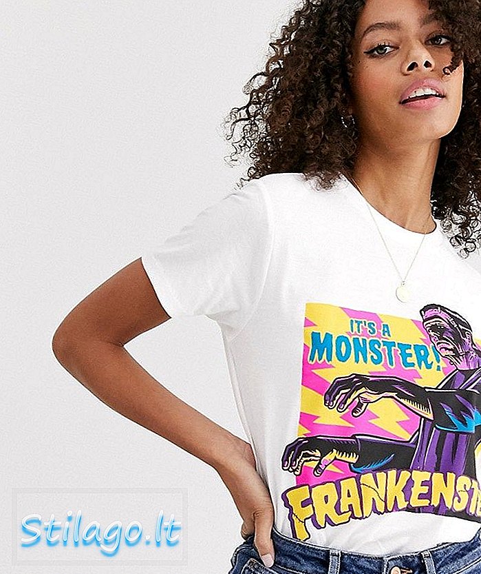 T-shirt ASOS DESAIN Frankenstein dicetak dengan katun organik-Putih