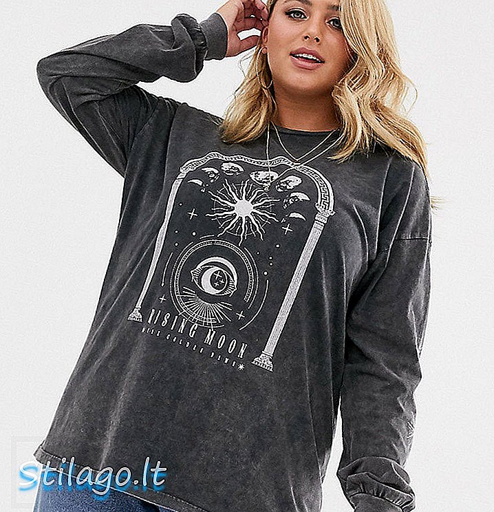 ASOS DESIGN Curve T-shirt met lange mouw en zonnewende print met wash-grey