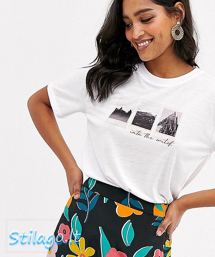 Неон Росе опуштена мајица с полароидним графичким принтом-Бијела