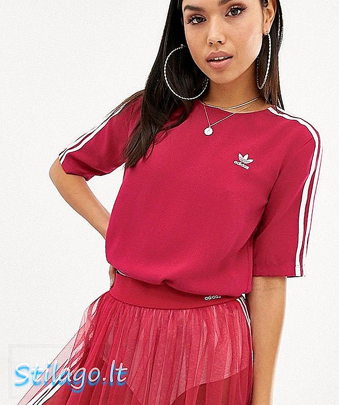 Adidas Originals Κομψό μπλουζάκι με τρεις ρίγες σε ροζ χρώμα
