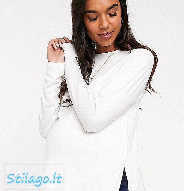 „ASOS DESIGN“ motininės ūdos viršutinė dalis su ilgomis rankovėmis, tekstūruotos spalvos marškinėliai, balti