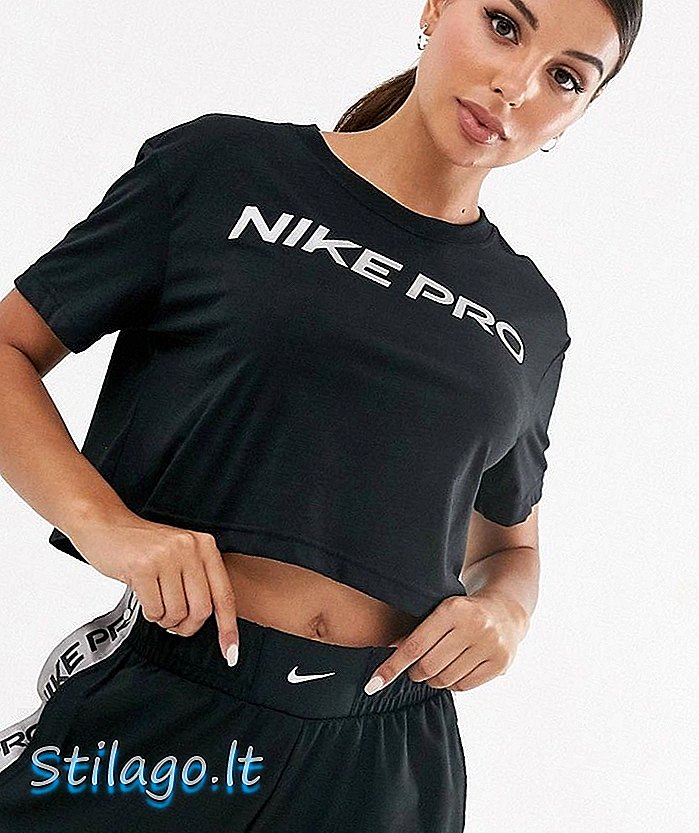 Kaos crop training Nike Pro berwarna hitam