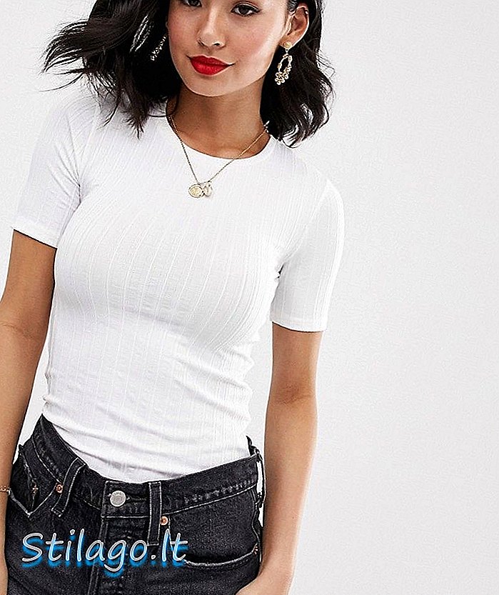 पांढर्‍या रंगात मिस सेल्फ्रिज शॉर्ट स्लीव्ह रिब टी-शर्ट