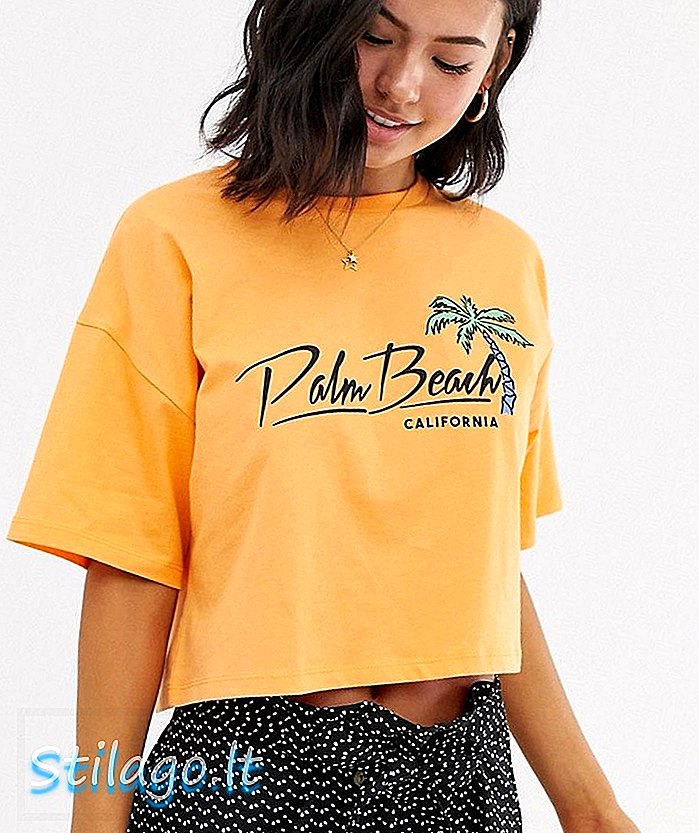 ASOS DESIGN t-krekls mazgāšanā ar palmu pludmales motīvu-oranžs