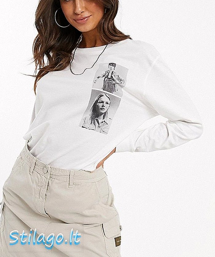 Calvin Klein Jeans 카 키스 캡슐 대형 사진 프린트 긴 소매 티셔츠-화이트