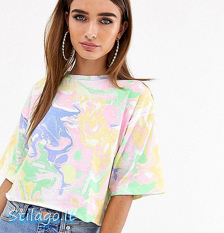 ASOS DESIGN Petite beskåret t-shirt i marmorprint Multi