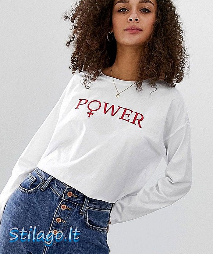 T-shirt ASOS DESIGN con stampa power e manica lunga-bianca
