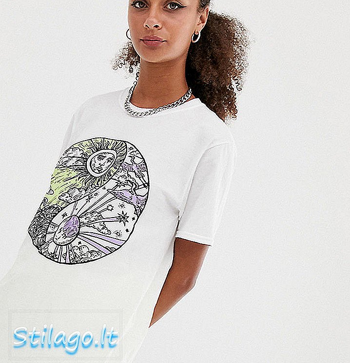 Povratna majica inspirirana Vintageom s printom sunčevog i mjesečevog print-bijelo