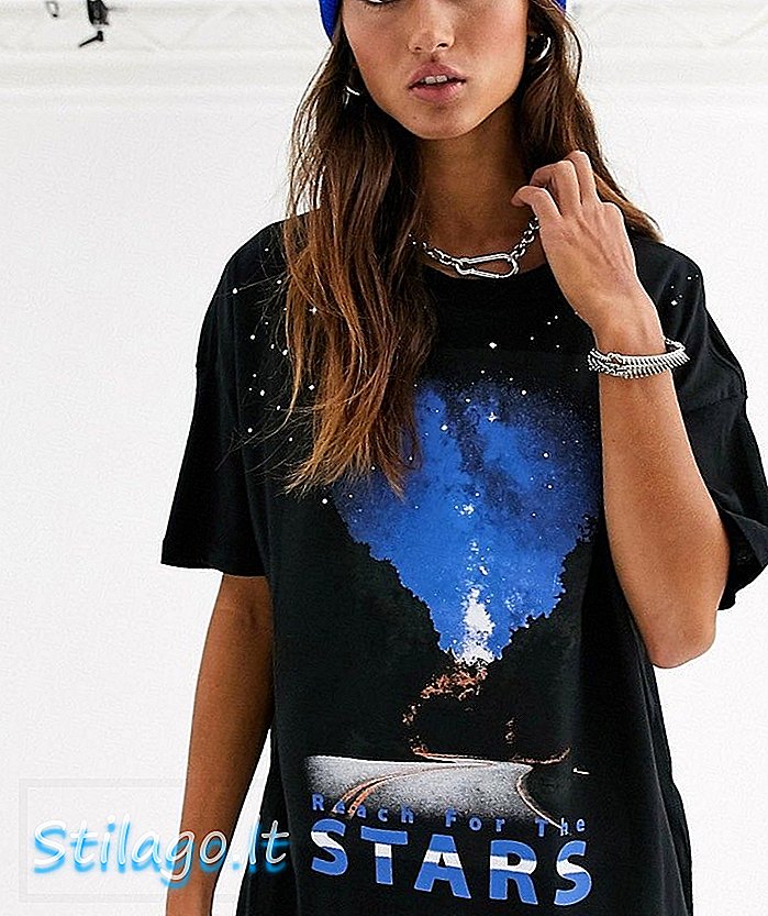 Gürültülü Mayıs galaktik yıldız baskı büyük boy t-shirt-Multi
