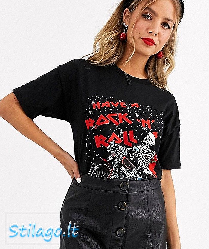 Camiseta navideña de ASOS DESIGN lavada con esqueleto rock 'n' roll Navidad-Negro
