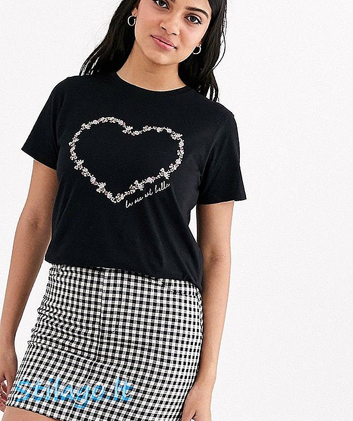 New Look - T-shirt met roze hart in zwart