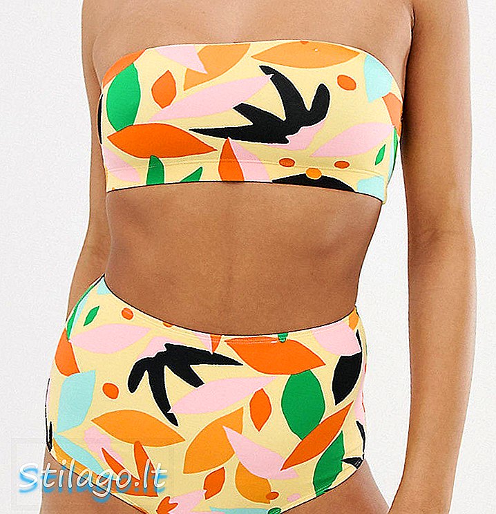 Monki - Bas de bikini taille haute imprimé multicolore à imprimé abstrait