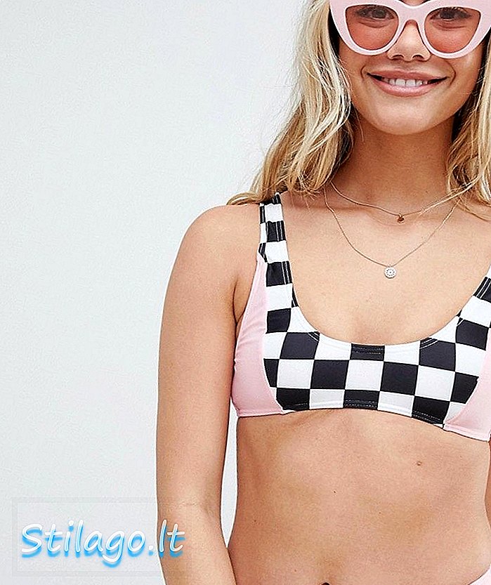 Luxe Palm checkerboard print scoop front bikini top-Multi