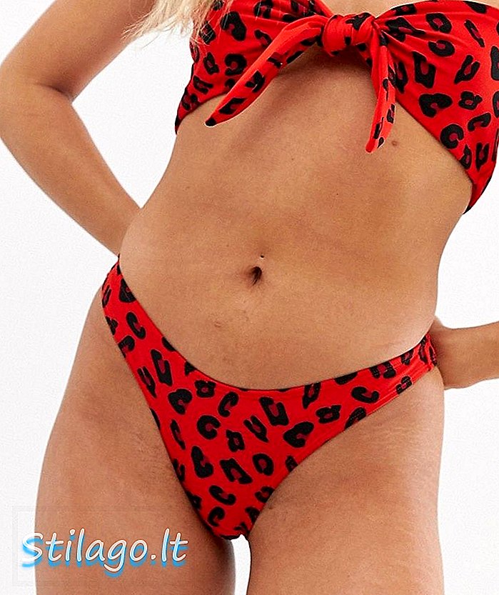 Bahagian bawah bikini cetak harimau rendah Brave Soul-Merah