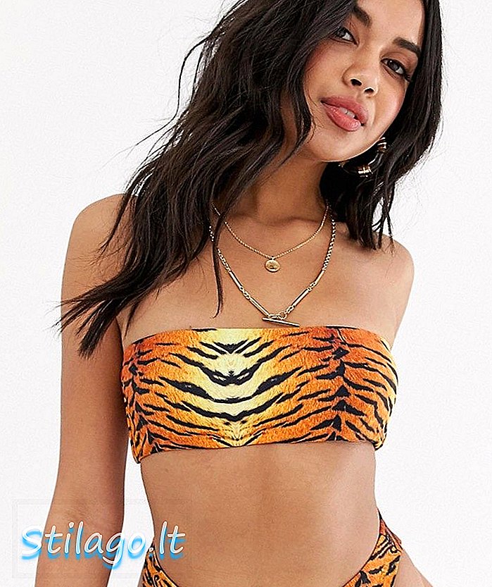 Top de bikini bandeau reversible Missguided con estampado de tigre-Multi