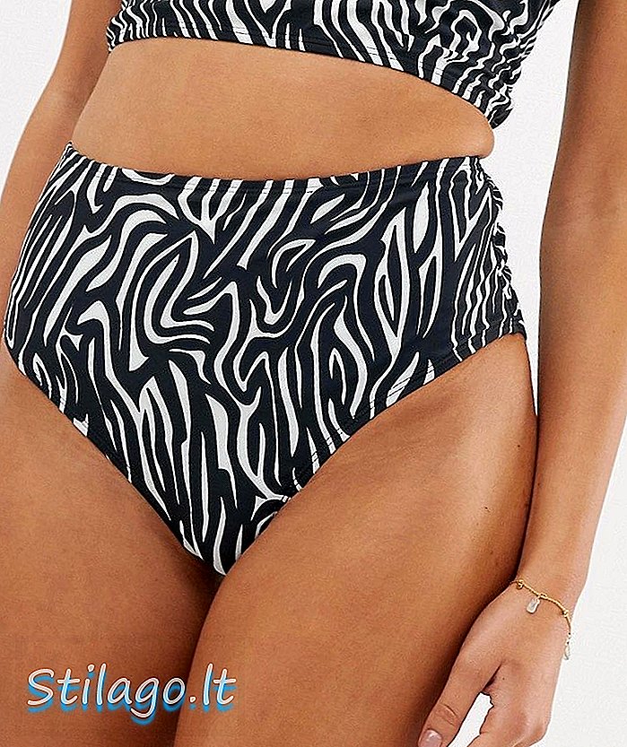 Yüksek bel bikini altı, zebra desenli-Siyah