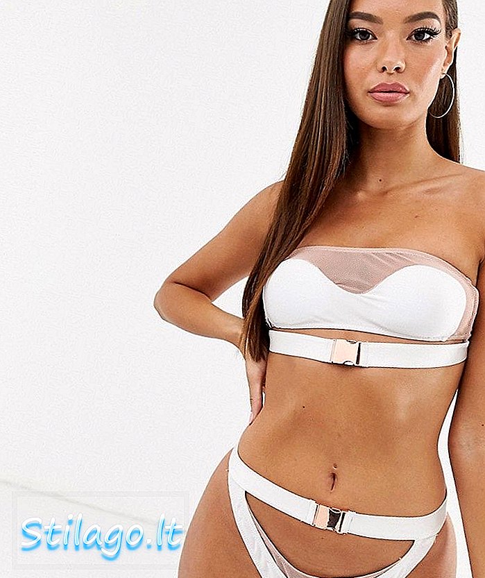 Bikini set Candy jala leher tinggi dengan detail buckle-White