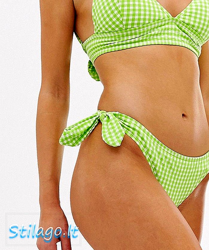 Skladišče x Kozice za bikini s kozicami s kravato v gingham-zeleni barvi