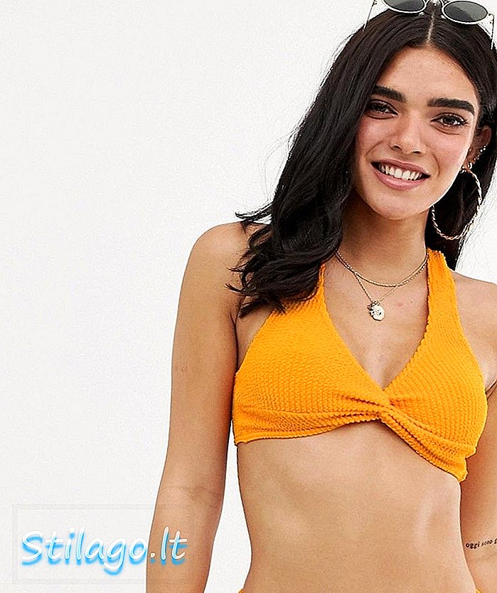 ASOS DESIGN - Top de bikini court à nœud torsadé froissé - Orange