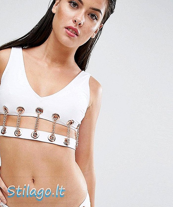 ASOS DESIGN Gold Chain Detail Lubang Bikini Atas-Putih