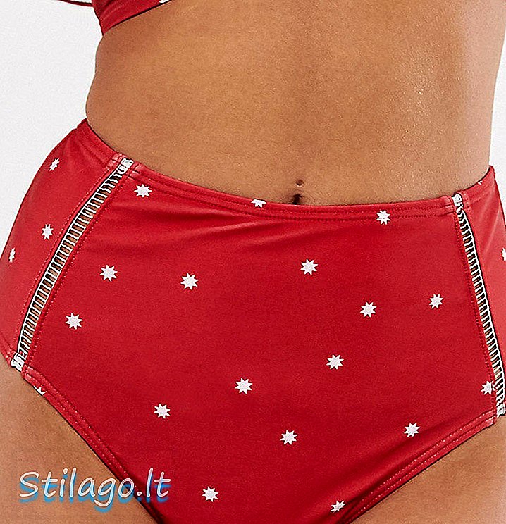 Peek & Beau Eksklusiv bikinibunn med høy midje i stjernetrykk-rød