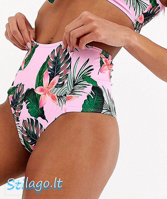 Missguided Mix and Match Bikini-Slip mit hoher Taille in Blumen-Pink