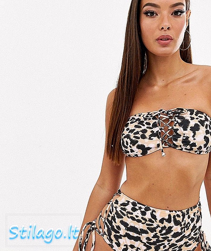 South Beach leopardo spausdinimo bandeau bikinio rinkinys-Multi