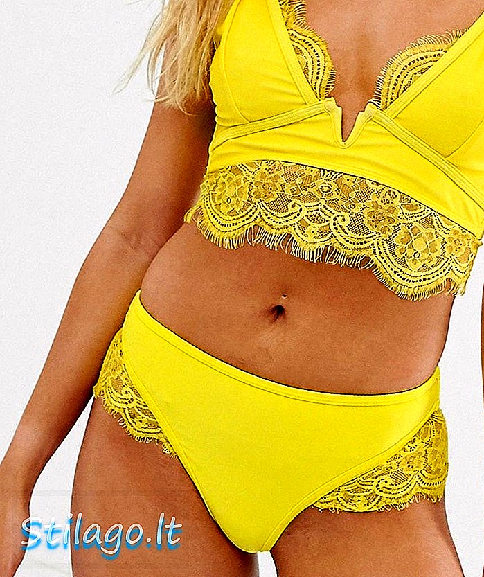 Razigrano Obećava dno bikinija s limunom visoke noge s čipkastim detaljima - Žuto