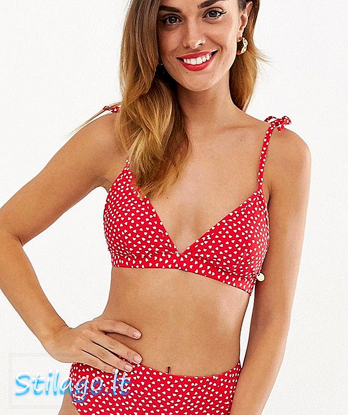Síp szív nyomtatási háromszög bikini top-piros
