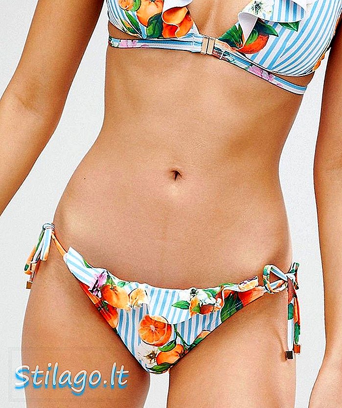River Bikini Floral Stripe Tie Side Bikini Briefs - Biru