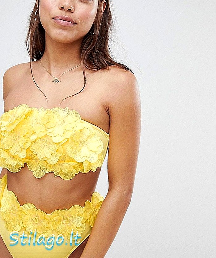 ASOS DESIGN - Bikinibroekje met hoge taille, 3D bloemen en hoge taille - Geel