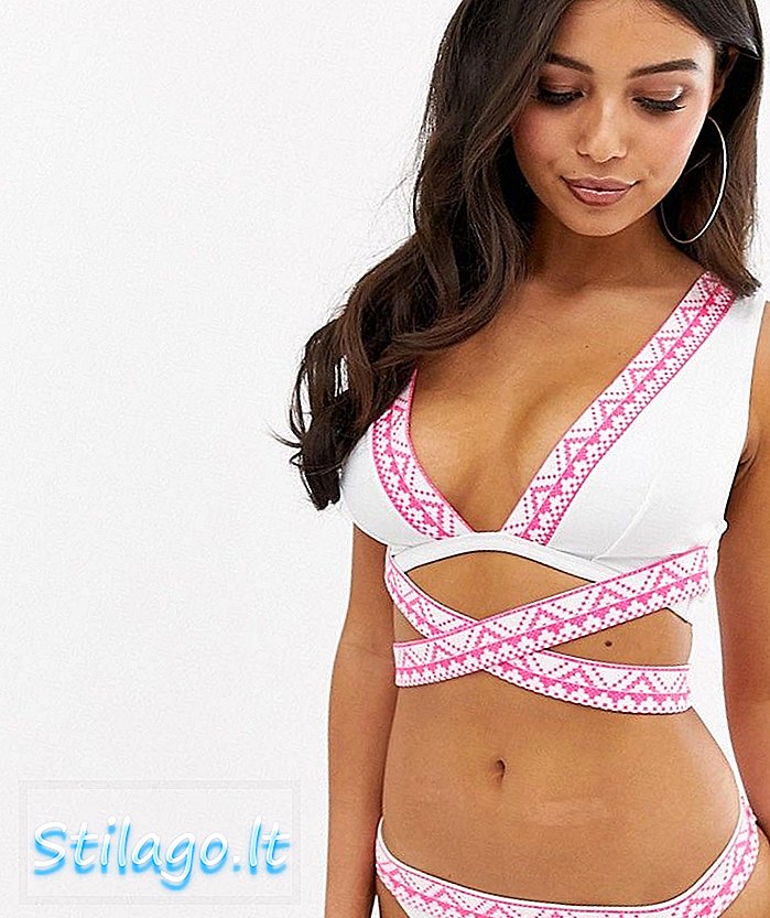 ASOS DESIGN - Crop-bikinitop met vollere buste en overslag met meerdere prints, DD-G-White