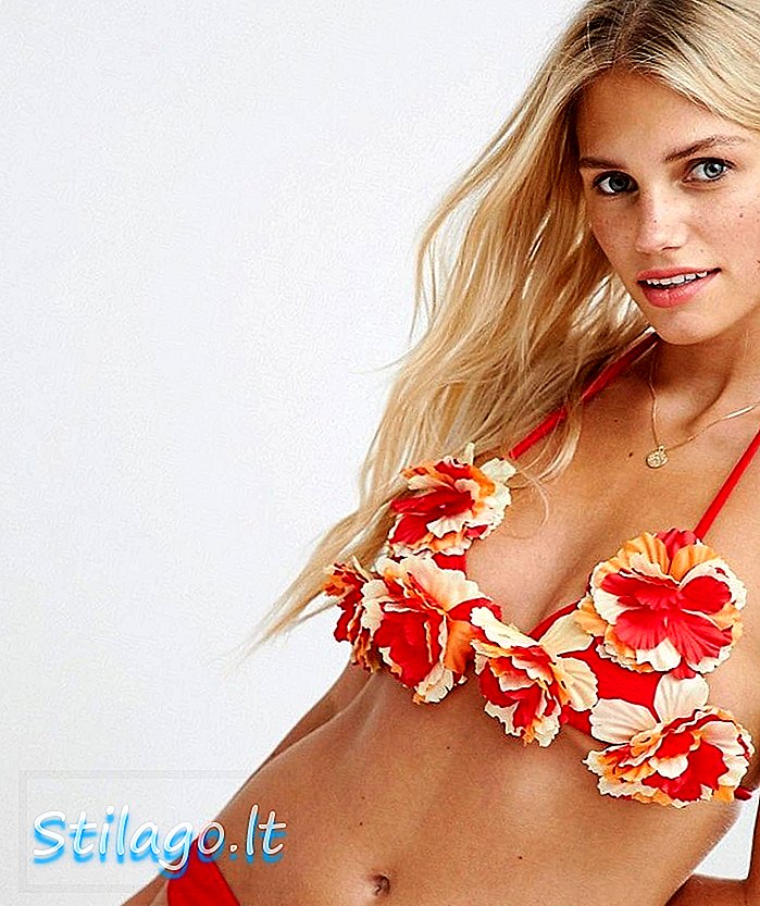 ASOS DESIGN Premium Segitiga Bunga 3D Bikini Top-Multi