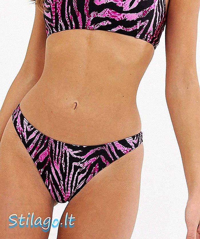 ASOS DESIGN thong bikini bund i lyserød zebraprint