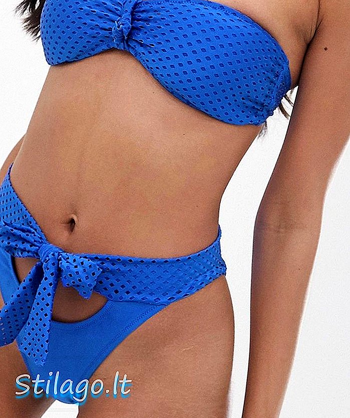 Candypants bertekstur pinggang tinggi bikini kaki bawah dengan warna biru kobalt