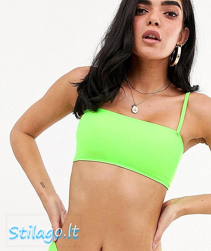ASOS DESIGN - Top de bikini court bandeau carré vert fluo