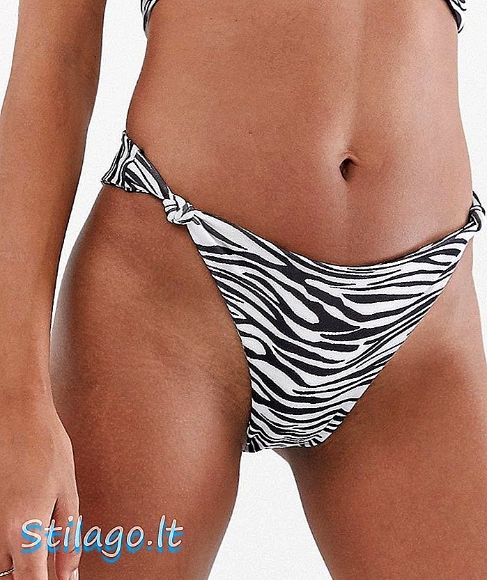 PrettyLittleThing bikini-bottnar med tvinnad sidodetalj i svart och vit zebra-Multi