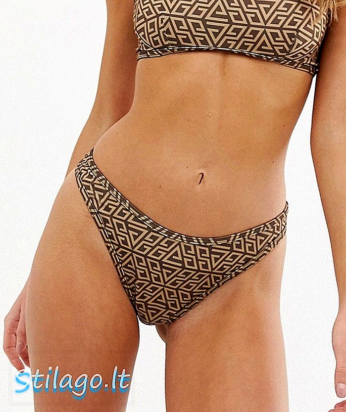 ASOS TASARIM geri dönüşümlü sıska yüksek bacak hipster bikini alt ton grafik baskı-Multi