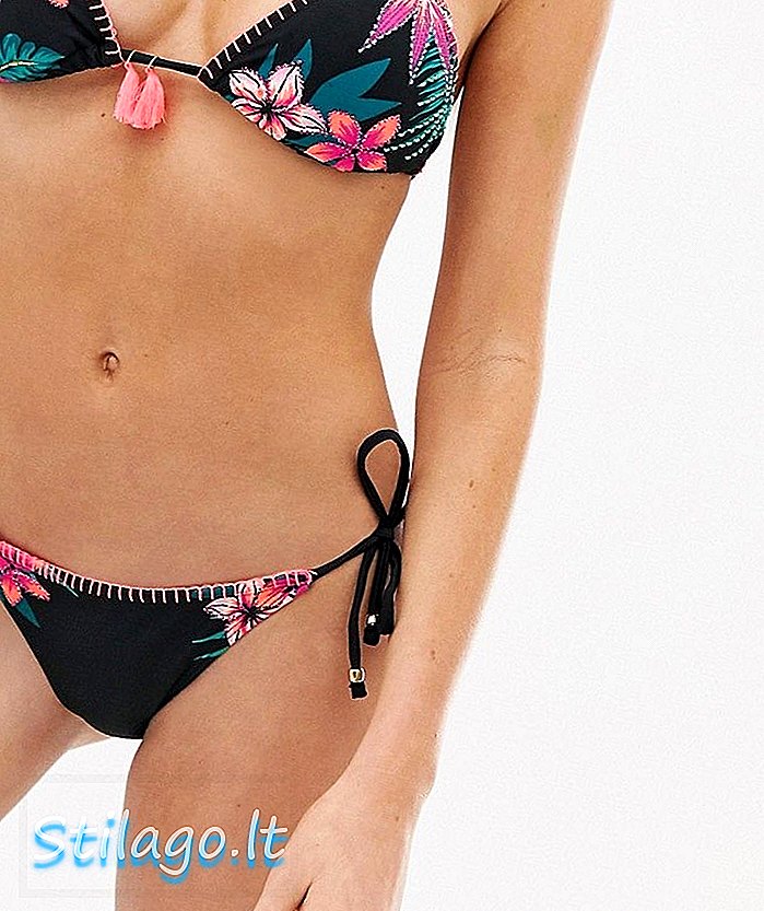 Accessorize parte inferiore bikini abbellito lato cravatta in stampa floreale scuro-Multi