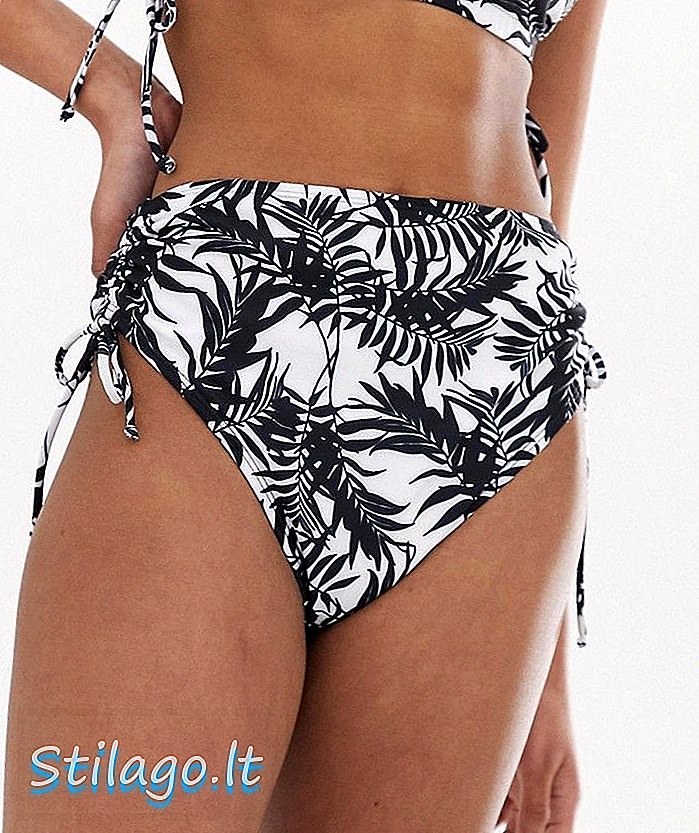 ASOS DESIGN Fuller Büste exklusiv geraffte Seite hoch Bein hohe Taille Bikini unten Mono Palm Print-Multi