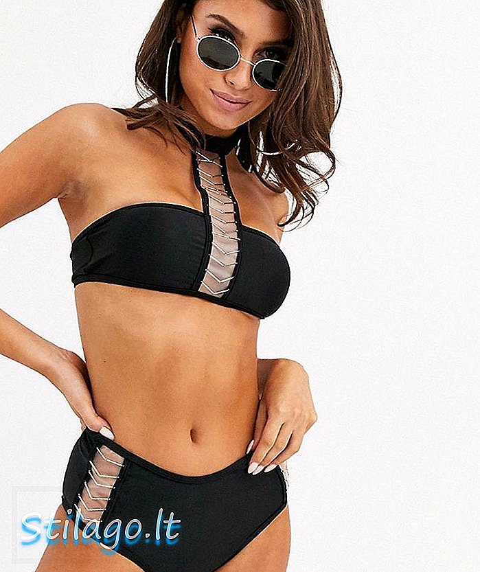 Candy Pants mesh detalj bikini sett med høy hals-svart