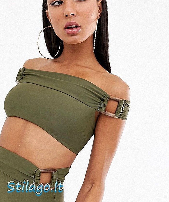 ASOS DESIGN - Top bikini a fascia a strati riciclato con dettaglio anello tartarugato in verde kaki