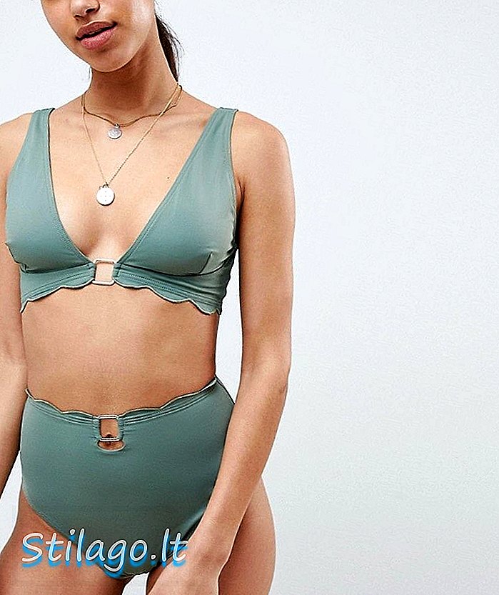 ASOS THIẾT KẾ tái chế vỏ sò vàng nhẫn bikini Top-Green