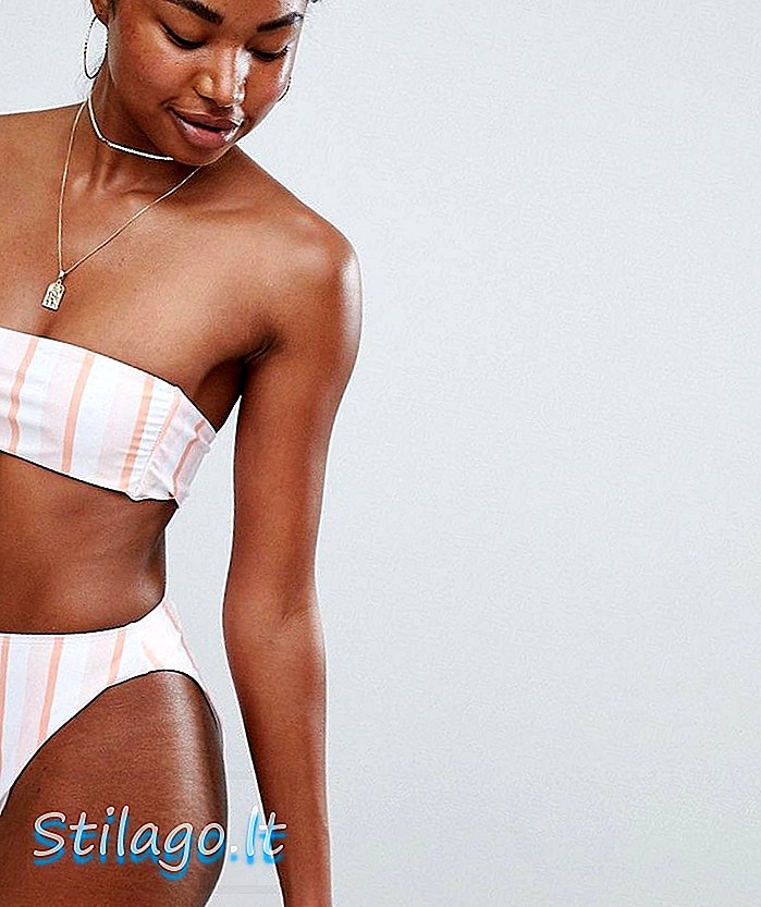 Missguided bikinibukse i høy midje i hvit pastell stripe-Multi
