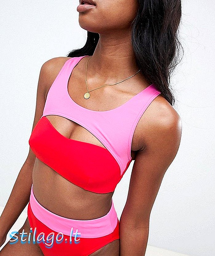 ASOS DESIGN color de bikini de cintura alta a la part alta de color vermell / rosa-Multi