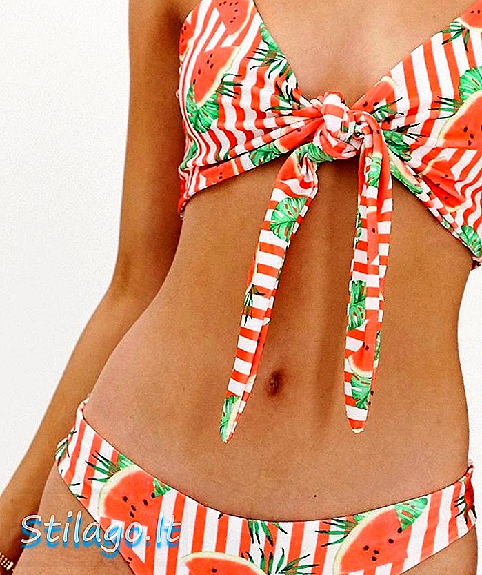 PrettyLittleThing bikinibroekje met strik aan de voorkant in watermeloenprint-Multi