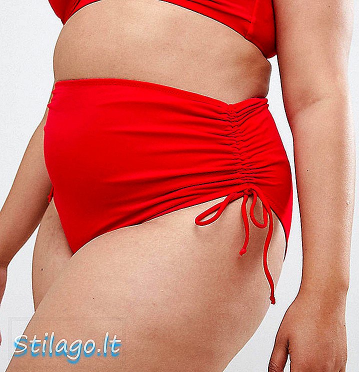Braguita de bikini de cintura alta Zizzi con detalle fruncido lateral-Rojo