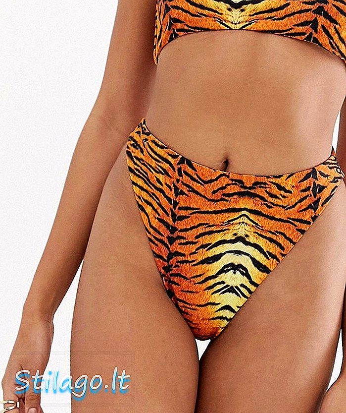 Pantaloní revers bikini reversible de cama alta en tigre print-Multi