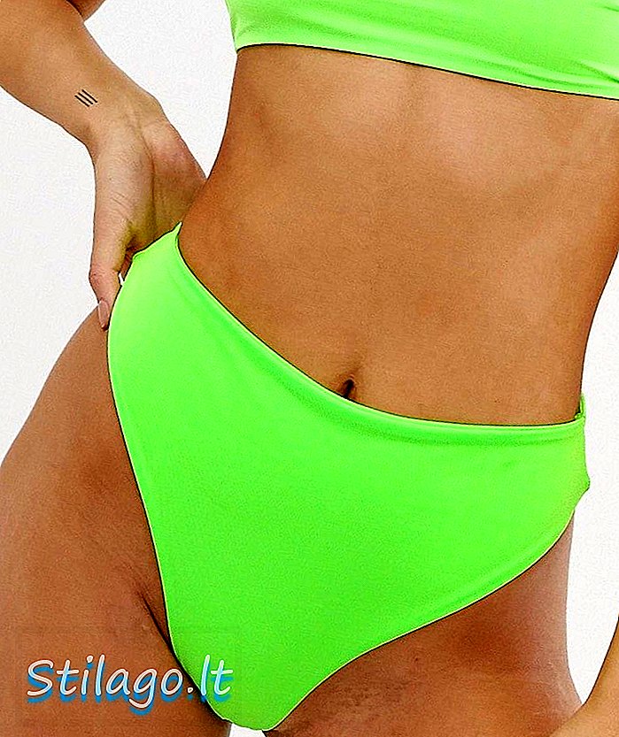 Boohoo bikini med høy ben i neongrønn